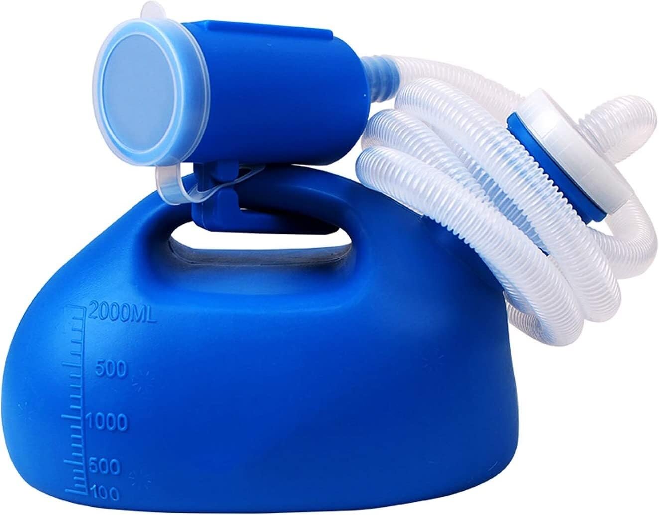 HYQOUKLR Male Portable Travel Pee Bottles, Urine Bottle Urinal For Men 2000ml 22x14cm With 1.6m Tube Blue For Home Camping Car Travel