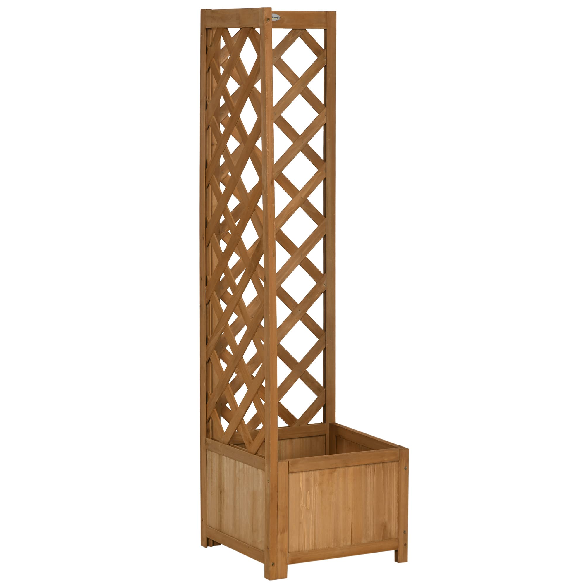 Outsunny Fioriera da Giardino a Fondo Cavo in Legno di Abete Marrone con Grigliato per Rampicanti e Decorazioni, 40x40x145 cm