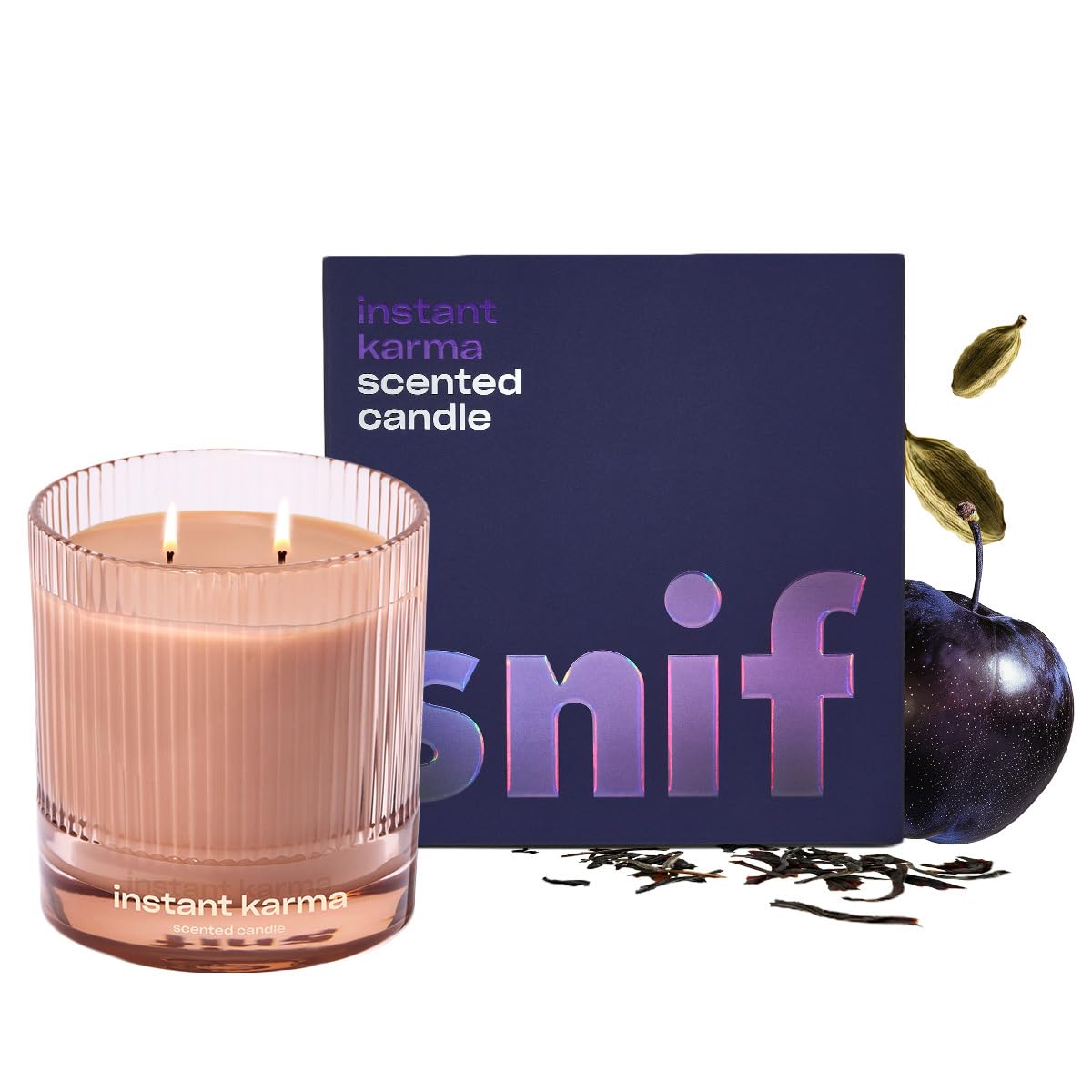 Snif Instant Karma Luxury Scented Candle, Dark and Dreamy Scent, 50+ Hours, 100% Cotton Fiber Wicks, Soy Wax Blend, Non-Toxic, Vegan, 8.5 oz