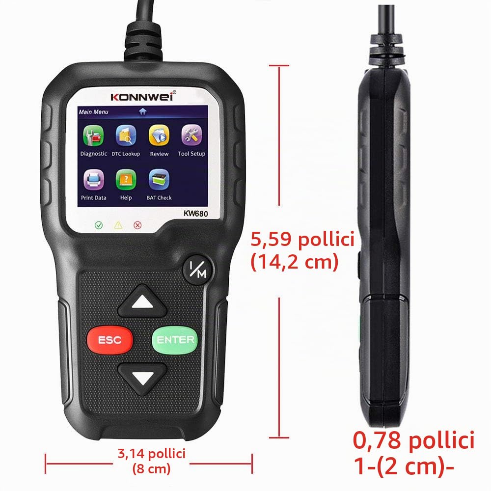 Scanner OBD2, scanner diagnostico universale OBD II CAN per auto, strumento per diagnostica del motore, lettore di codici per guasto al motore - strumento di scansione per controllo luce motore KW680