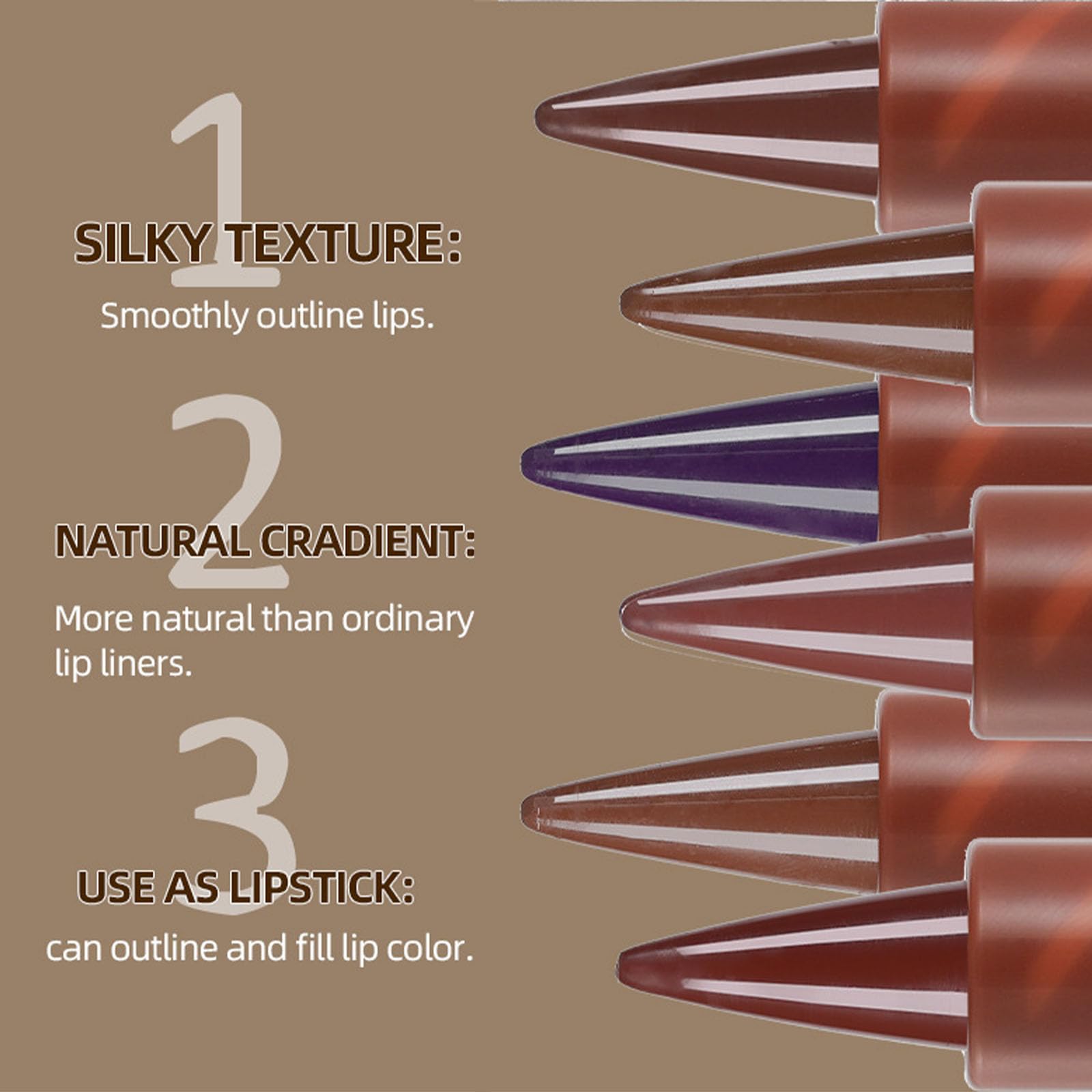 2-in-1 Matte Lip Liner & Lipstick, Nude Dark Red Lip Liner Lipstick - Image 2