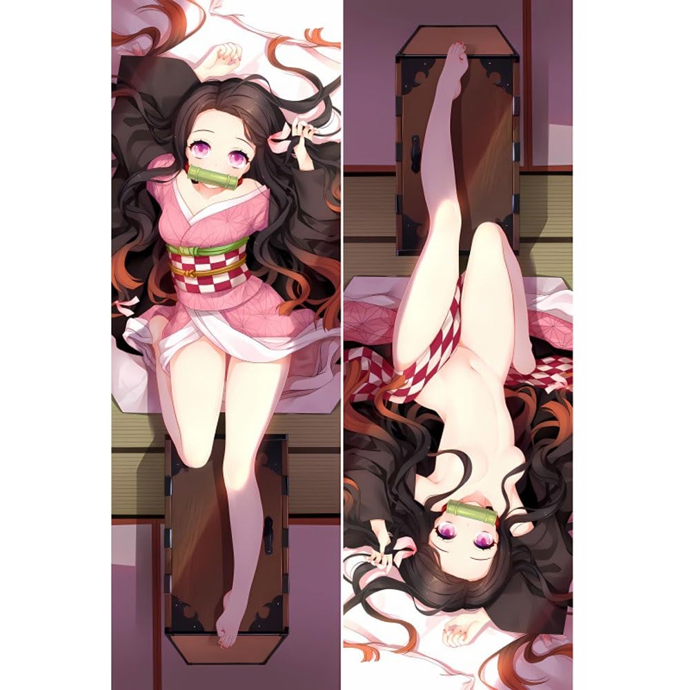 Kamado Nezuko Anime Game Body Pillowcase Anime Pillow Cover Case 20''x59'' Anime Dakimakura Double-Sided Peach Skin 150x50 Cm (Color : A), L-1996