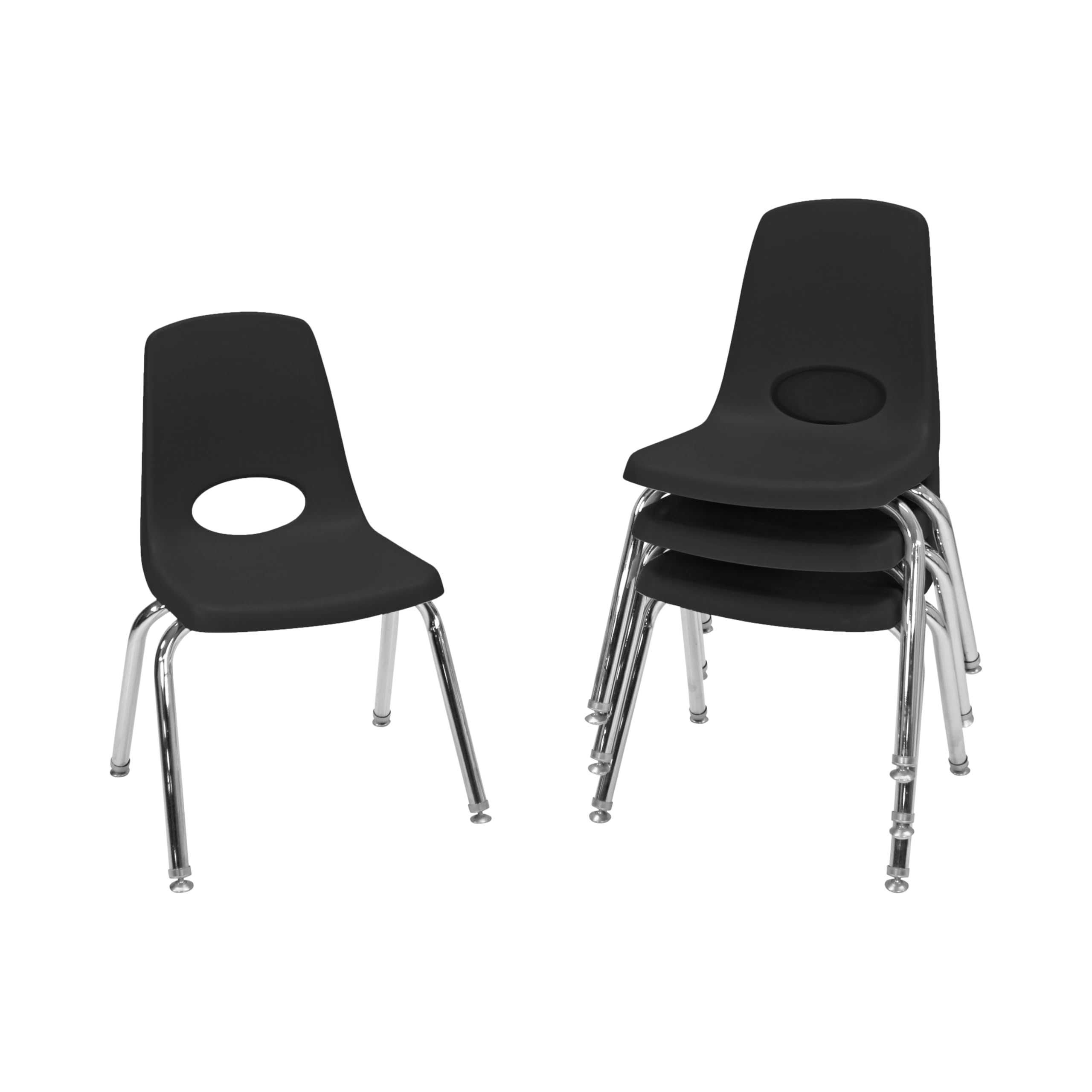 FDP 14" School Stack Chair with Swivel Glides, Black, 4-Pack, 10381-BK