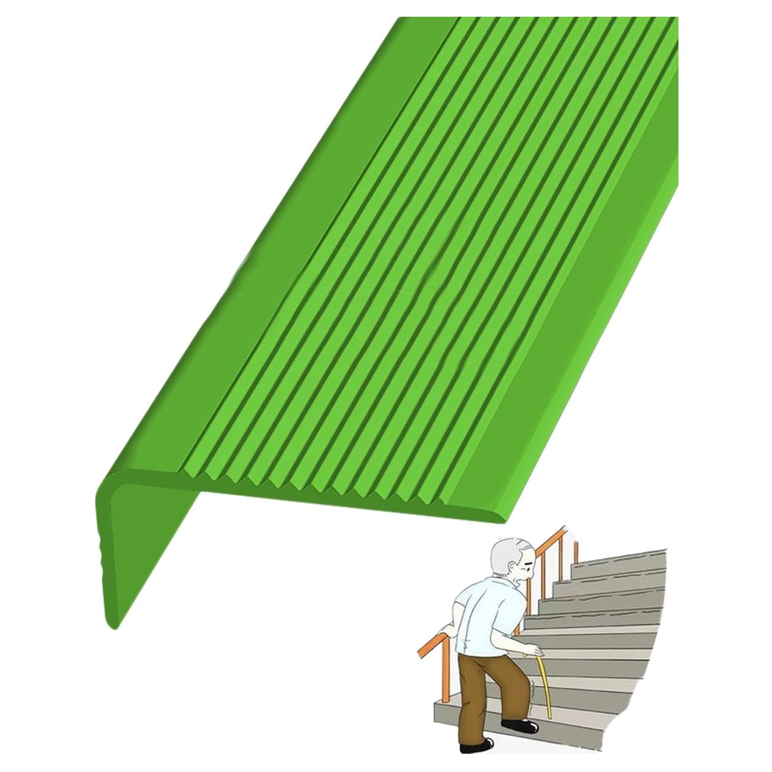 Stair Edge Protector Non Slip Step Trim,PVC Rubber Angle Stair Edge Trim,Bullnose Stair Anti Slip Nosing Self-Adhesive Vinyl Edging Strip wljiangdp240515(Color:Green,Size:6m/236.2in)