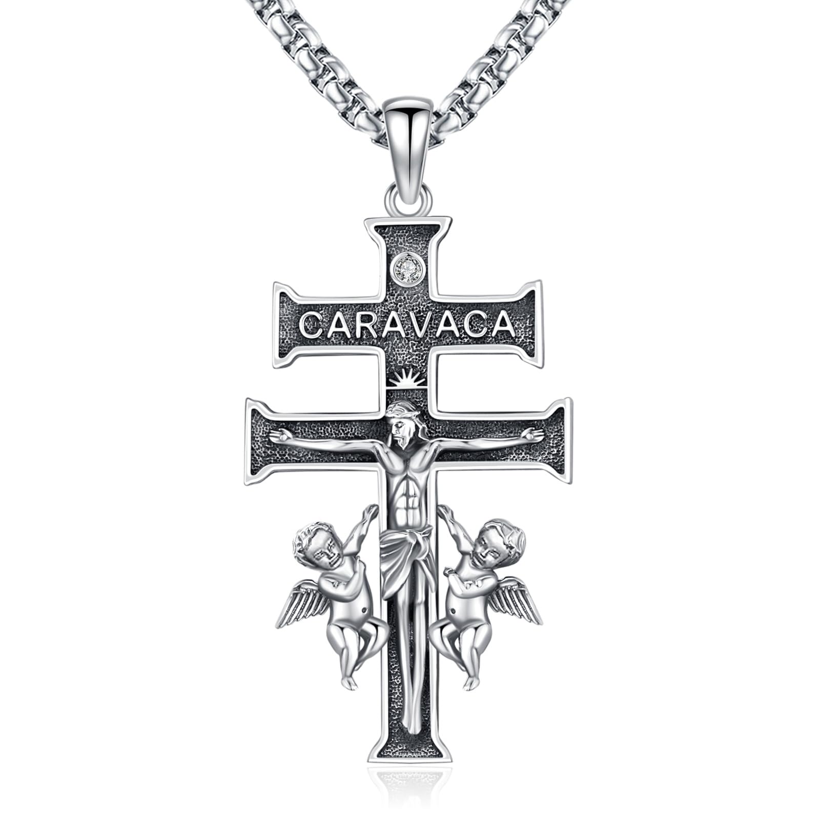 Eusense Cross Necklace for Women Men Crucifix Pendant Sterling Silver 925 Cruz De Caravaca Cross Jesus Crucifix Jewelry