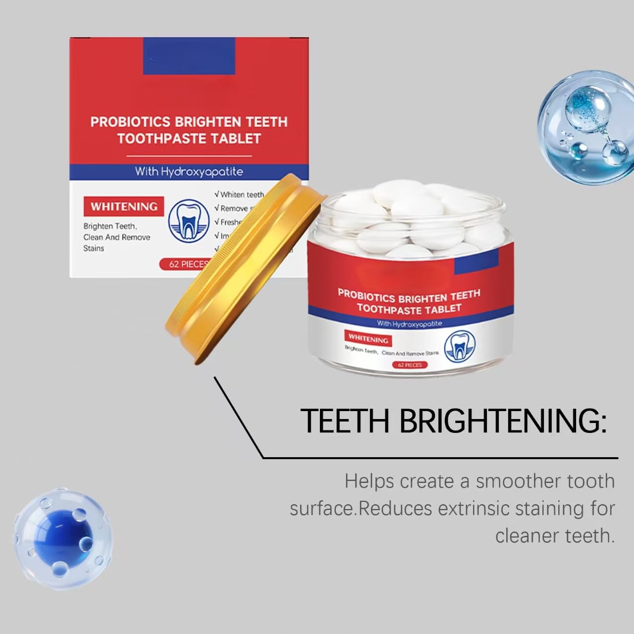 Compresse di dentifricio – Sbiancante, senza fluoro, menta piperita | Idrossiapatite per il sostegno dello smalto e il sollievo dalla sensibilità. Adatto ai viaggi. 62 compresse