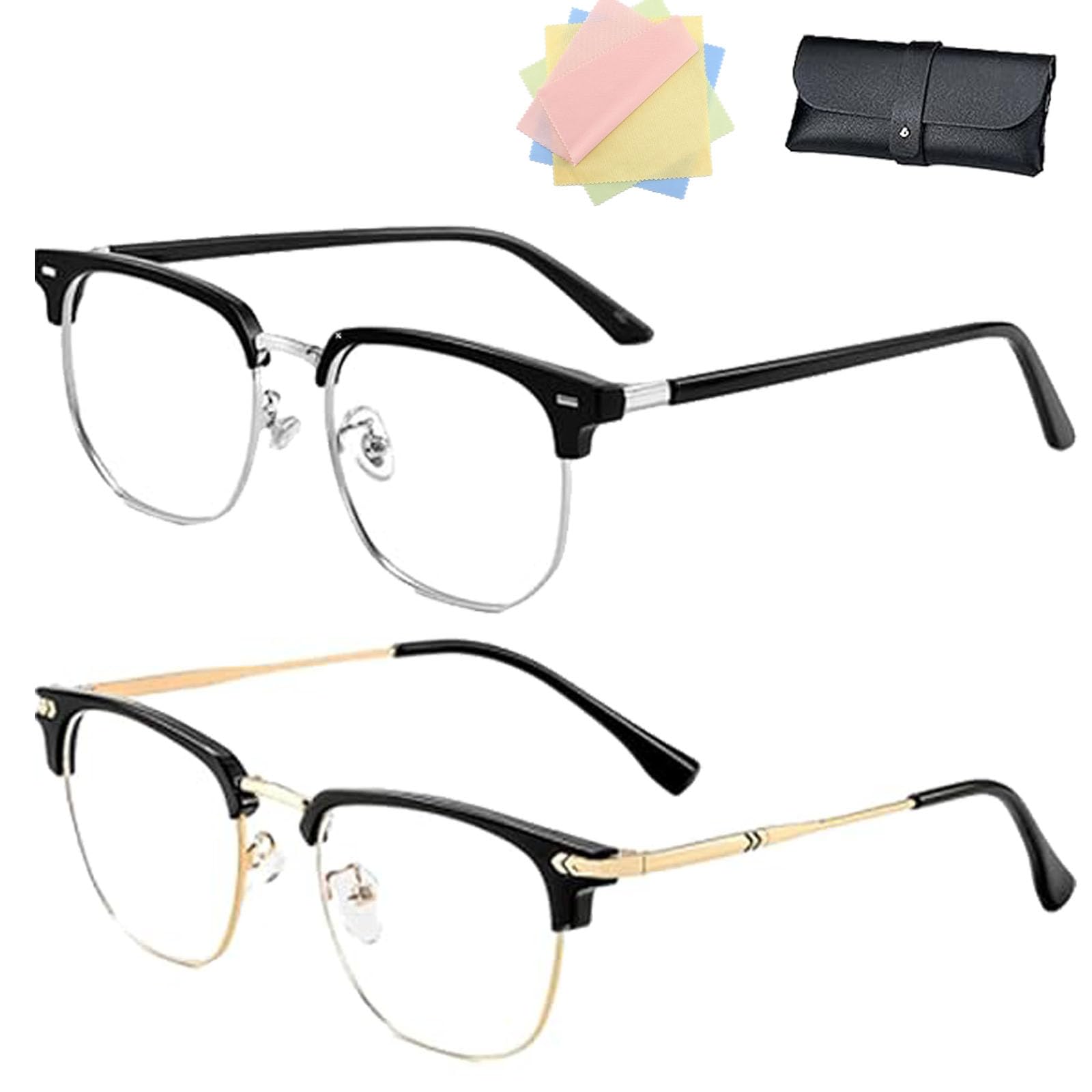 DPKSML Auto Focus Glasses, Glasses Self Adjusting, Half Frame Anti Blue Light Auto Focus Reading Glasses for Men Women (Black+Gold,+4.0)