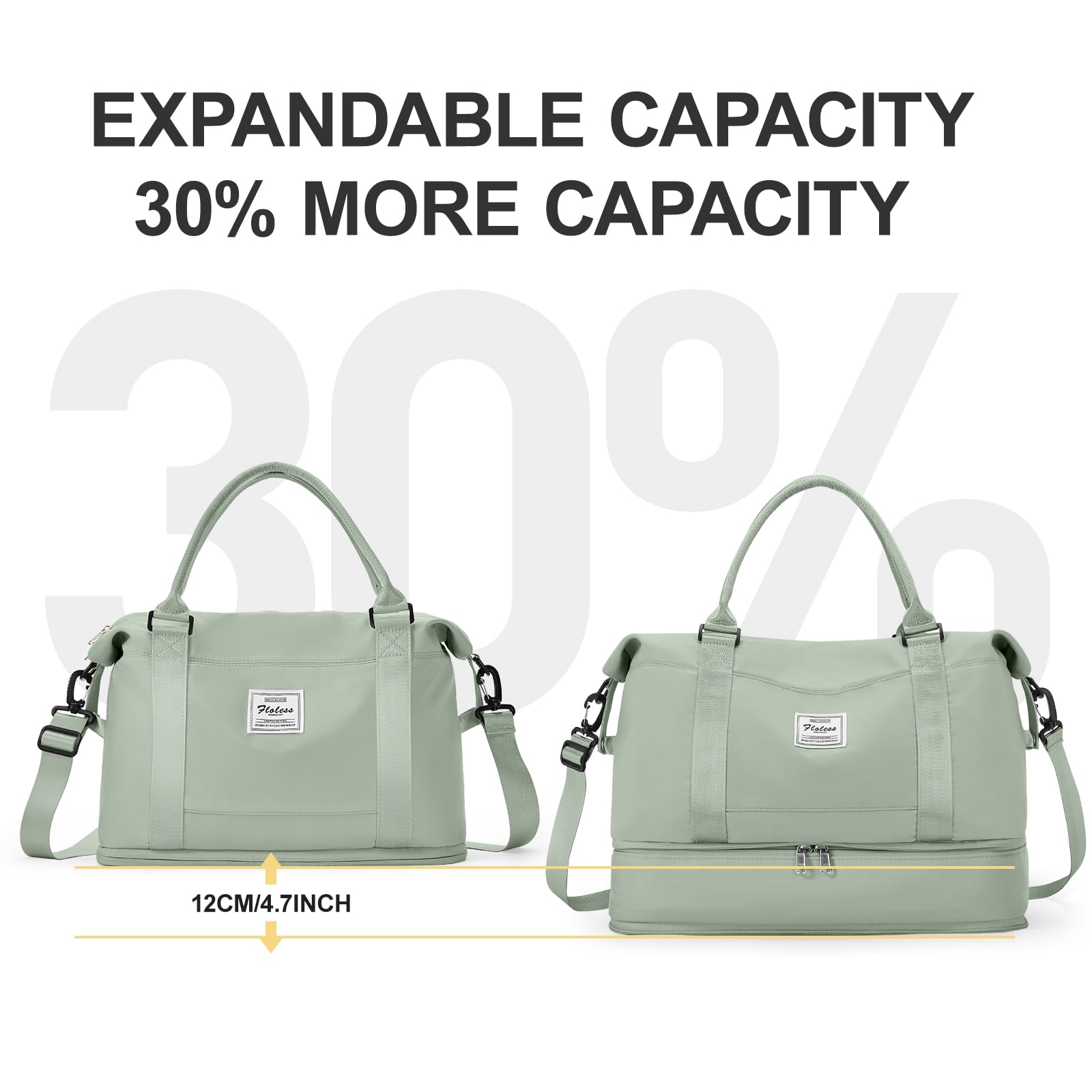 Borsone da Viaggio Donna, 40x20x25 Ryanair Bagaglio a Mano Borsa da Viaggio con Scomparto per le Scarpe, Borsa Sportiva Borsone da Palestra Grande, Borsa da Weekend,Borsa per Ospedale,F13-Bianco verde