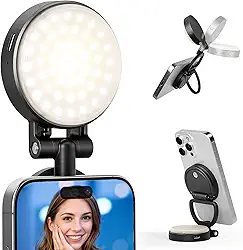 RALENO Luz magnética para selfie MagSafe iPhone, luz de telefone com suporte magnético e suporte conversível para selfies TikTok Vlog Zoom maquiagem, com anel de iluminação de 850 lux/0,3 m e 30 modos