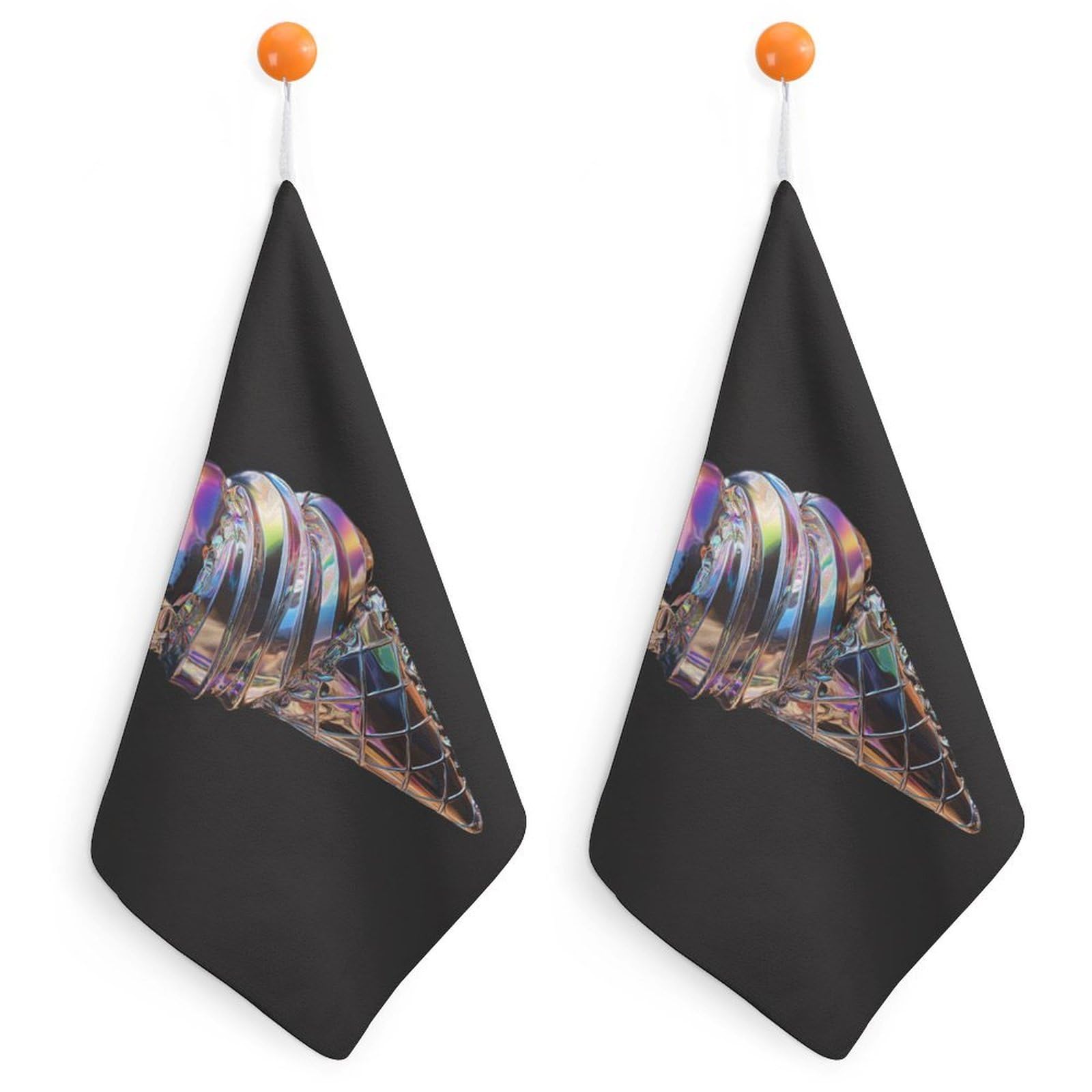 Jubonexis Holographic Style Cone Ice Cream Shape Balloon Small Hand Towel with Hanging Loop 2 PCS Absorbent Soft Wash Cloth for Kitchen Bathroom