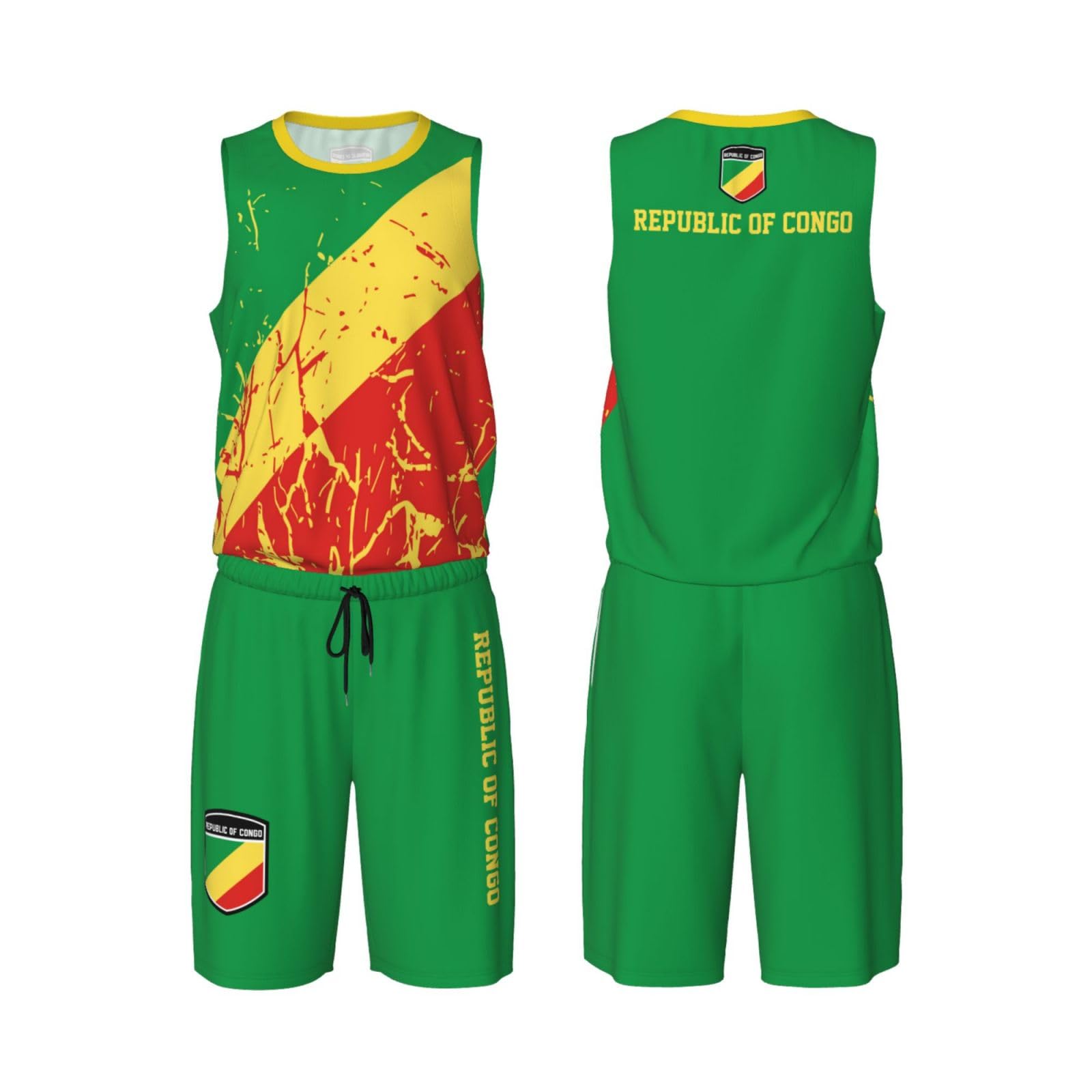 Republic of Congo Flag Grain (1) Basketball Jersey Uniform Suit for Men Adults Training Athletic Set