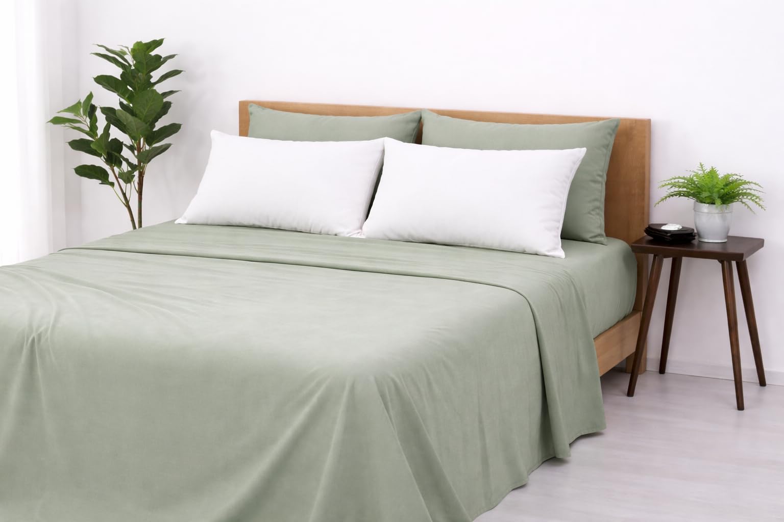 Blue Strip Polycotton Bedsheet, Double 90x100 (Sage Green & White)
