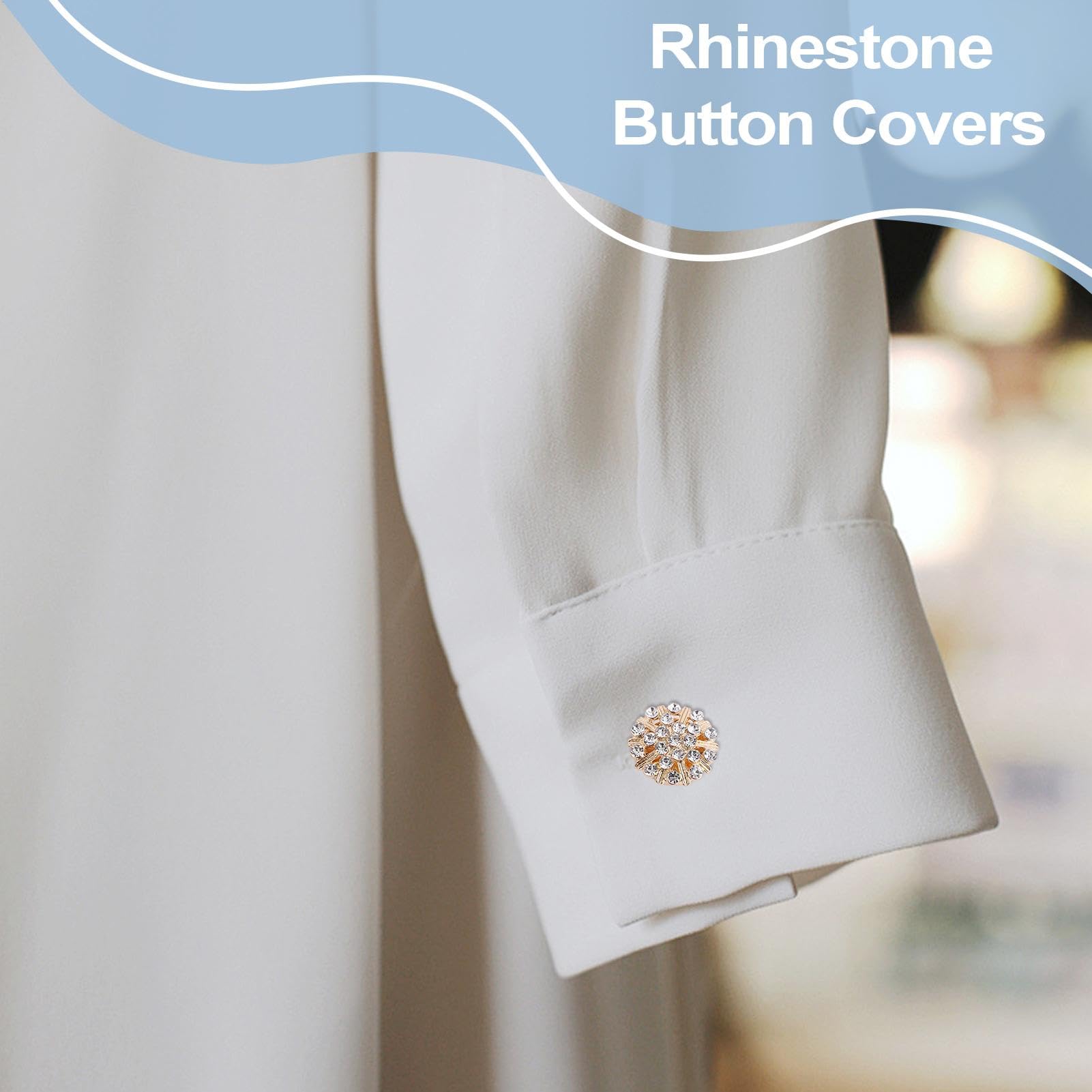 Set di 6 copribottoni con strass, bottoni a pressione rimovibili, per