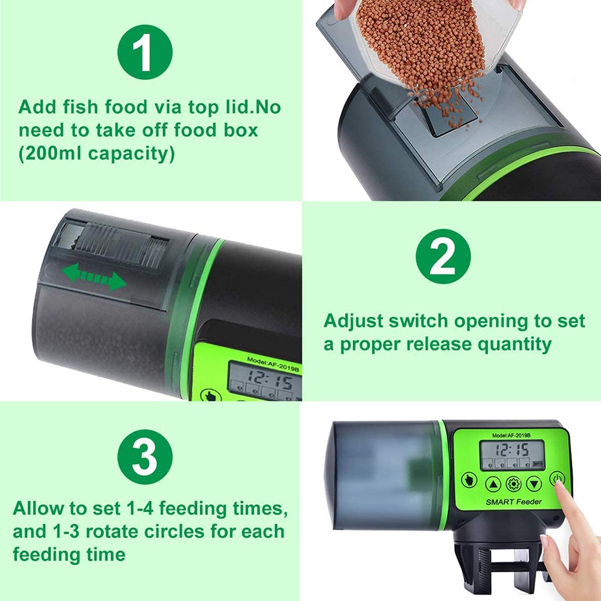 Mangiatoia Automatica Per Acquario Amtra - Timer Digitale, Fino A 5 Pasti Giorno