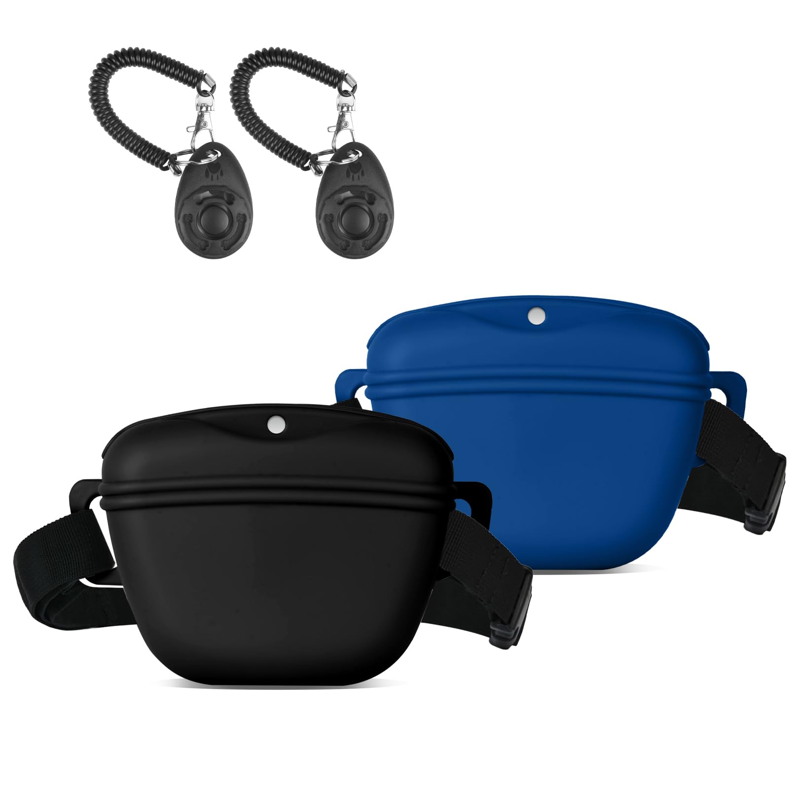 Aomig Leckerlibeutel Hunde 6PC Hundeleckerli mit Trainingsklicker Gürtel Tasche Hundetraining Bauchtasche Gassitasche Futterbeutel Hunde Gassigehen Hundetraining Trainingstasche Schwarz+Dunkelblau