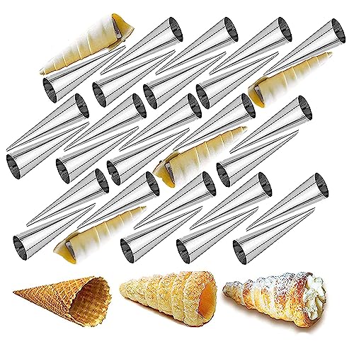 WishesMar 30pcs Cream Horn Molds for Baking Non-Stick Stainless Steel Cones Croissant Mould Roll Mold Shaper Forms for Daily Use Party Anniversary Pastry