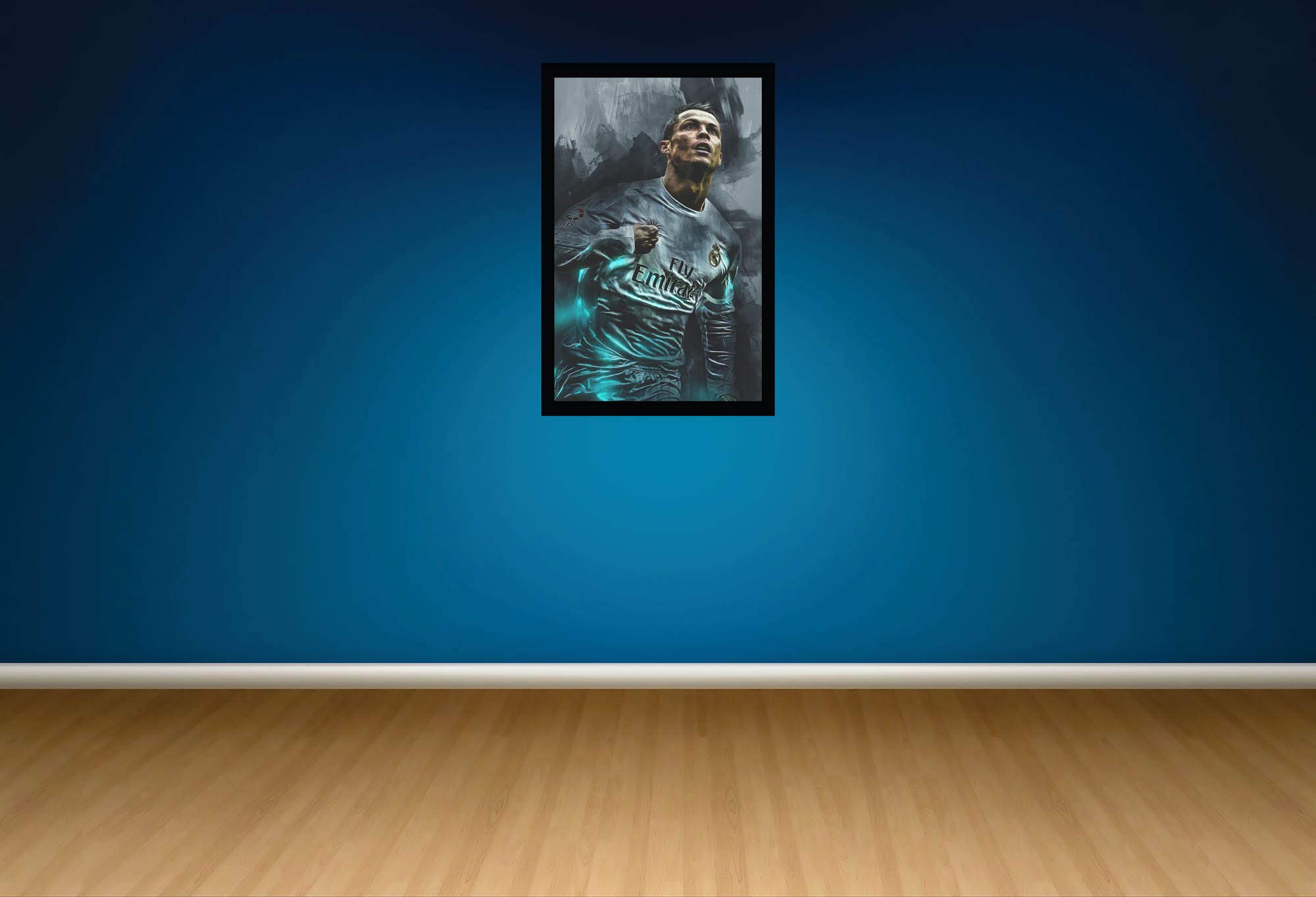 HK PRINTS Cristiano Ronaldo Football Motivational Poster with Frame for Living Room, Ronaldo Photo Frame, Home, Office, Wall Hanging, Size 14x20 inch, Synthetic Wood, Acrylic Glass F-27 2