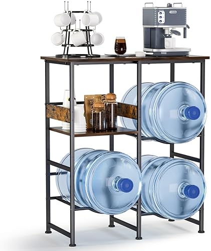 Soporte para jarra de agua de 5 galones, estante resistente para botellas de agua con estantes de madera, soporte dispensador de jarra de agua para