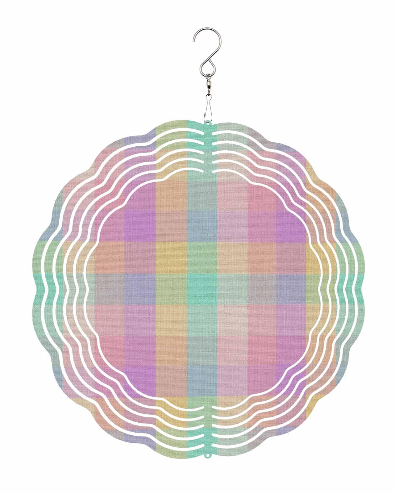 Modern Art Wind Spinners, Colorful Buffalo Plaid Hanging Wind Spinners for Yard and Garden 3D Stainless Steel Metal Sculptures Crafts Ornaments 12 Inch