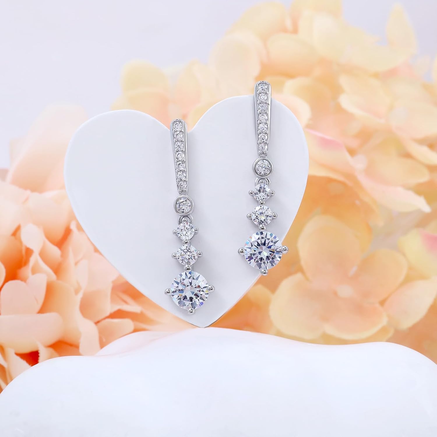 Sterling Silver Dangle Studs CZ Earrings Charms Hypoallergenic Fashion Dainty Stud Jewelry with Cubic Zirconia Birthday Gift for Women - Image 6