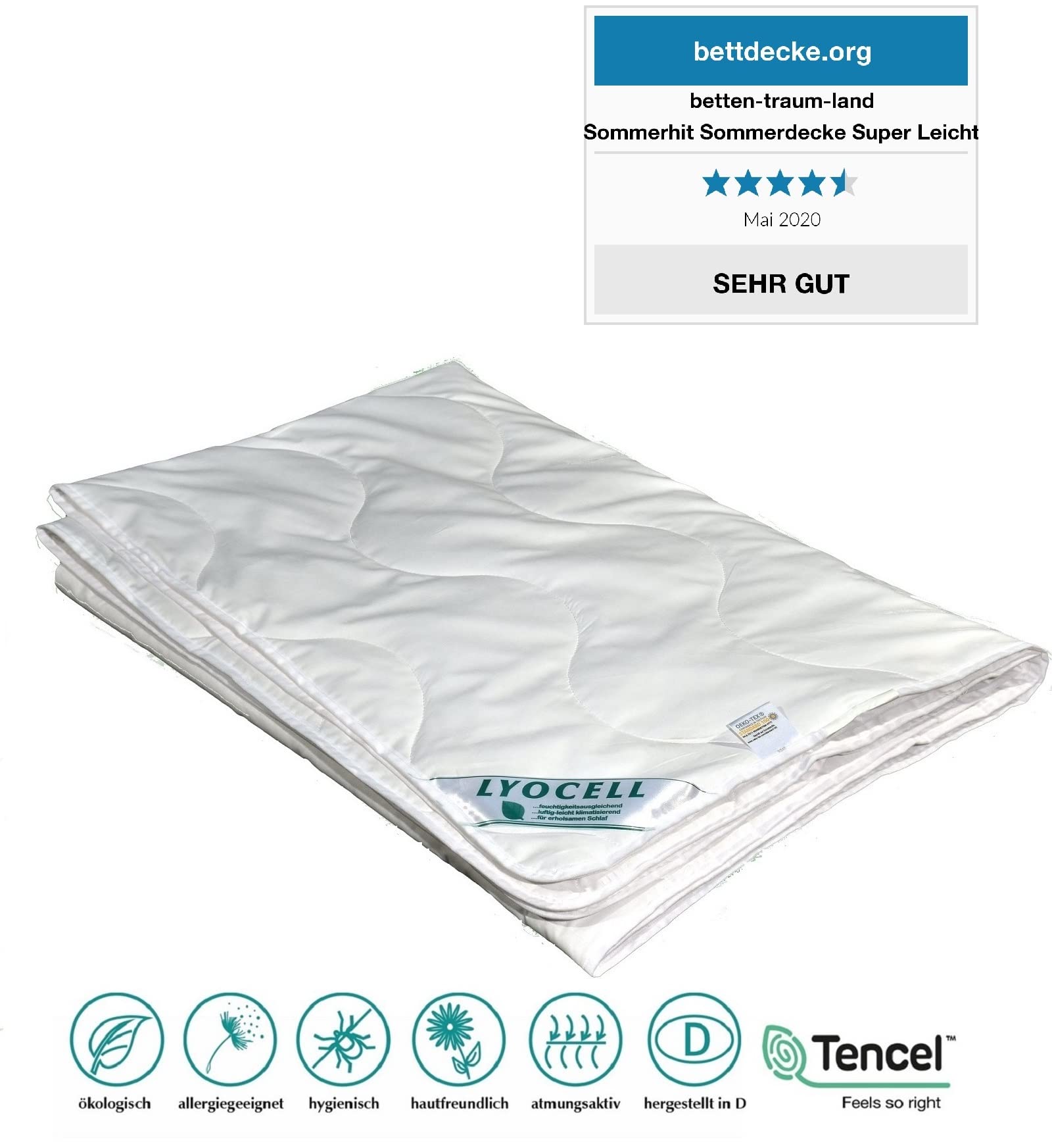 betten-traum-land Sommerhit% Sommerdecke super leicht 100% Natur Lyocell Tencel Baumwolle (200 x 220 cm)