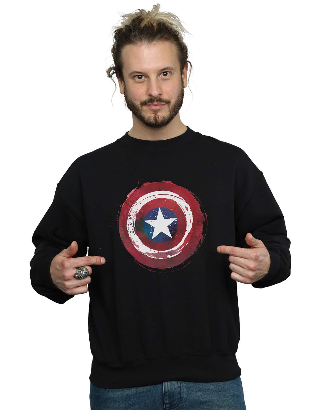 Absolute Cult Men's Black Marvel Captain America Splatter Shield Sweatshirt X-Large