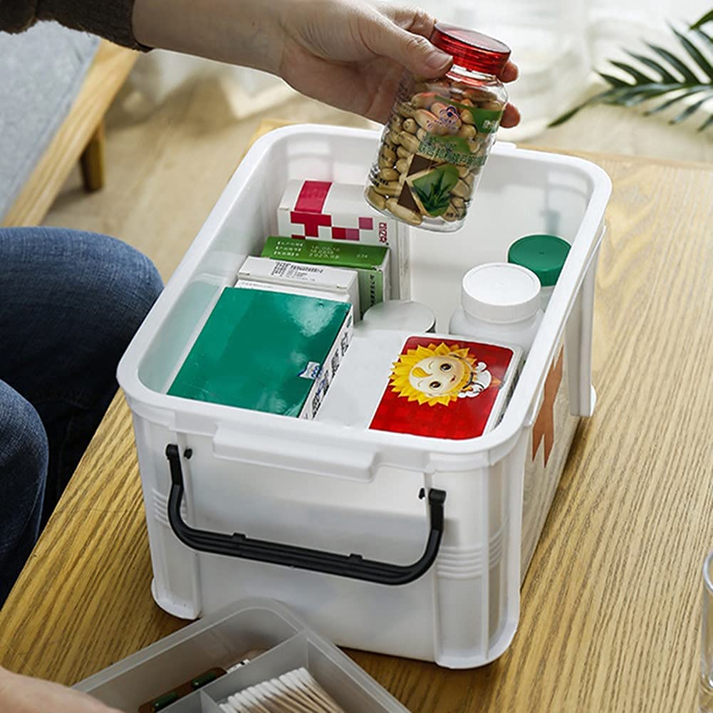 Armadietto per medicinali in plastica per la casa, contenitore di pronto soccorso compartimentato per l'organizzazione dei farmaci, design compatto e leggero