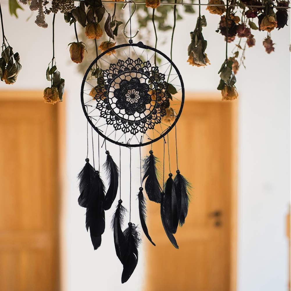 Black Dream Catcher, Macrame Dream Catcher Handmade Feather Dream Catcher Wall Decor Handmade Woven Feather Macrame Dream Catchers Wall Hanging for Bedroom Home Decor