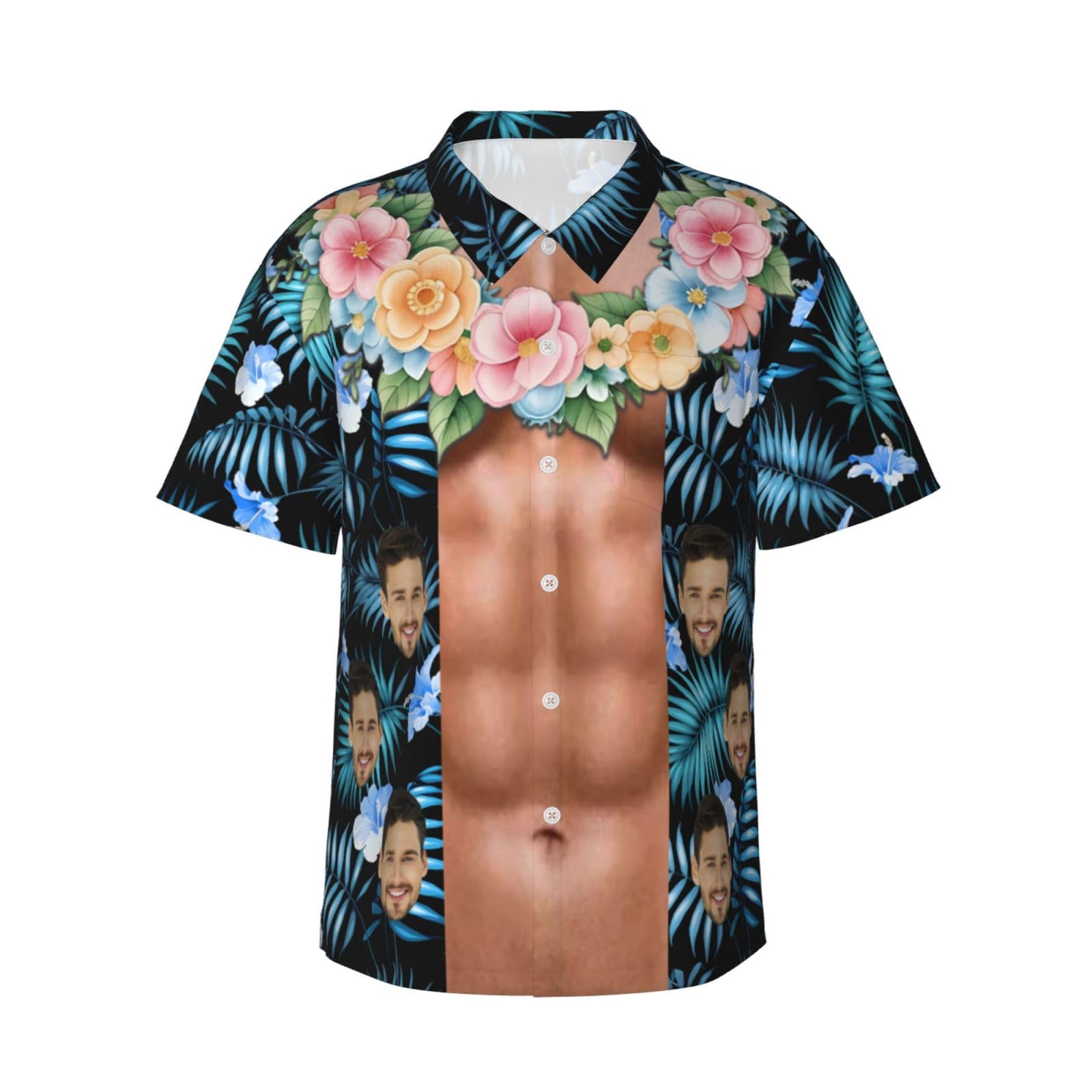 Ozinna Camisa Hawaiana con Foto Personalizada,Músculos Abdominales Hombre Funky Camisa Hawaiana Manga Corta Camisas Verano Camisa Estampada de Impreso Playa Camisa Informal de Hawaii