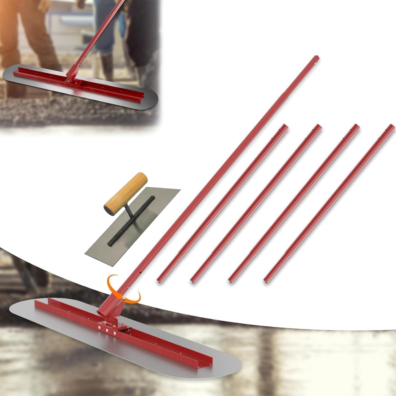 WUDLEP Bull Float Concrete Tool, 120x30cm Cement Tool with Trowel, Adjustable Bracket Concrete Finishing Tools with 4 Float Handles, for Professional Concrete Finishing