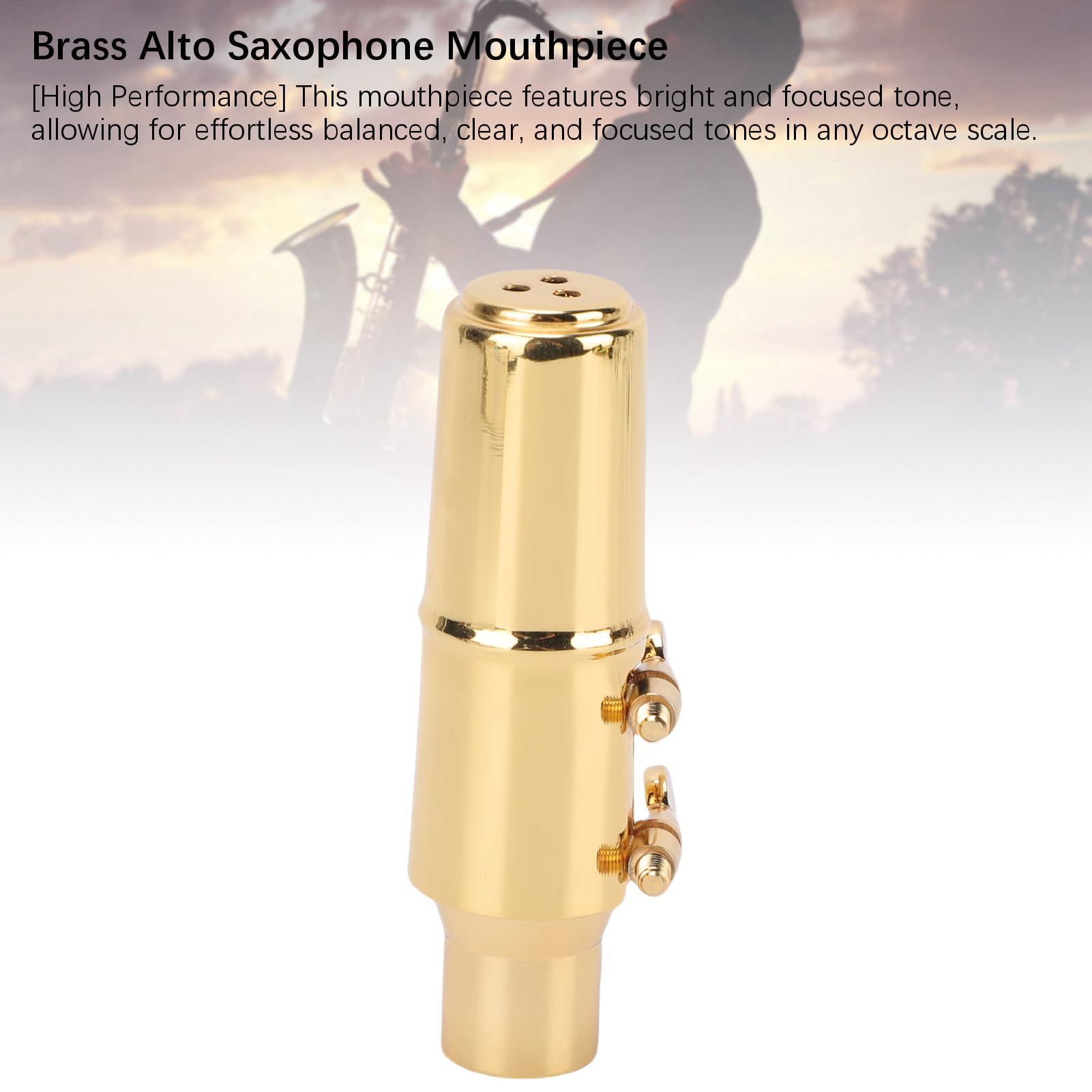 Naroote Boquilla para Saxofón Alto, Boquilla C6 de Latón Dorado con Tapa Metálica y Abrazadera, para Saxofones altos.