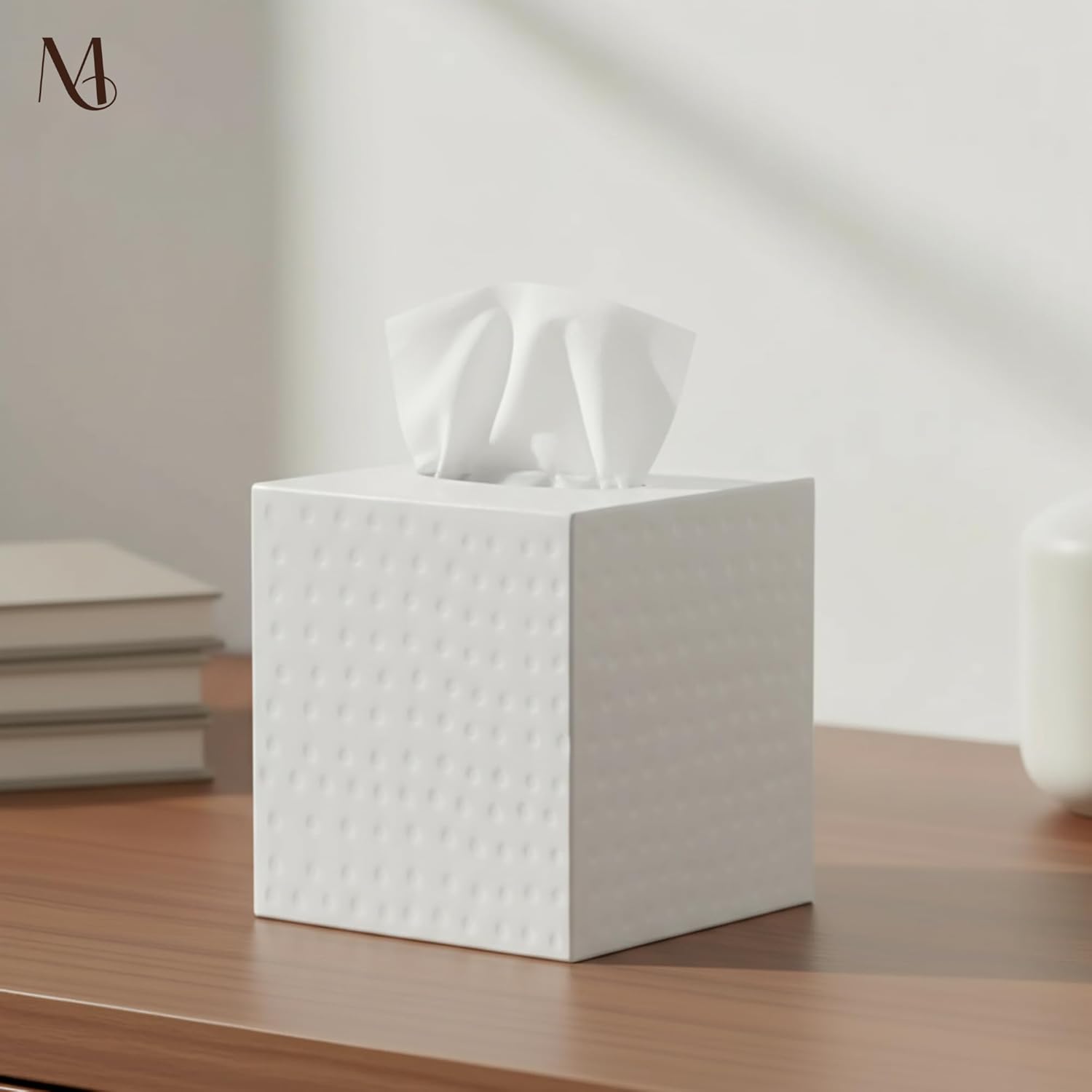 monarch abode tissue box cover square – hand hammered white metal tissue holder box for bathroom accessory, aesthetic decorative facial napkin cube for modern home decor classic white hand hammered