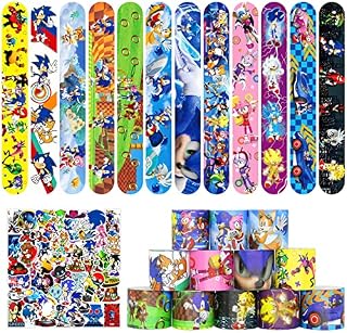 86 PCS Blue Hedgehog Birthday Party Decorations Gift Set, 36 PCS Hedgehog Slap Bracelets, Hedgehog Party Supplies Birthday Decorations for Kids, 50 Stickers, Hedgehog Party Bag Fillers Party Favors