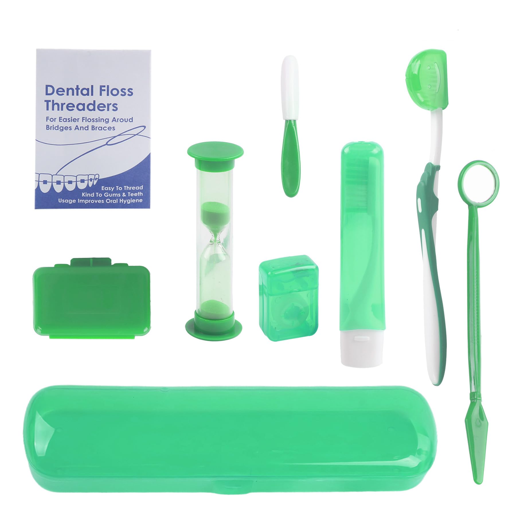 Portable Orthodontic Oral Care Kit - Dental Floss Interdental Brush Dental Wax Toothbrush Cleaning Kit(Green&8 Pack)-picture-33