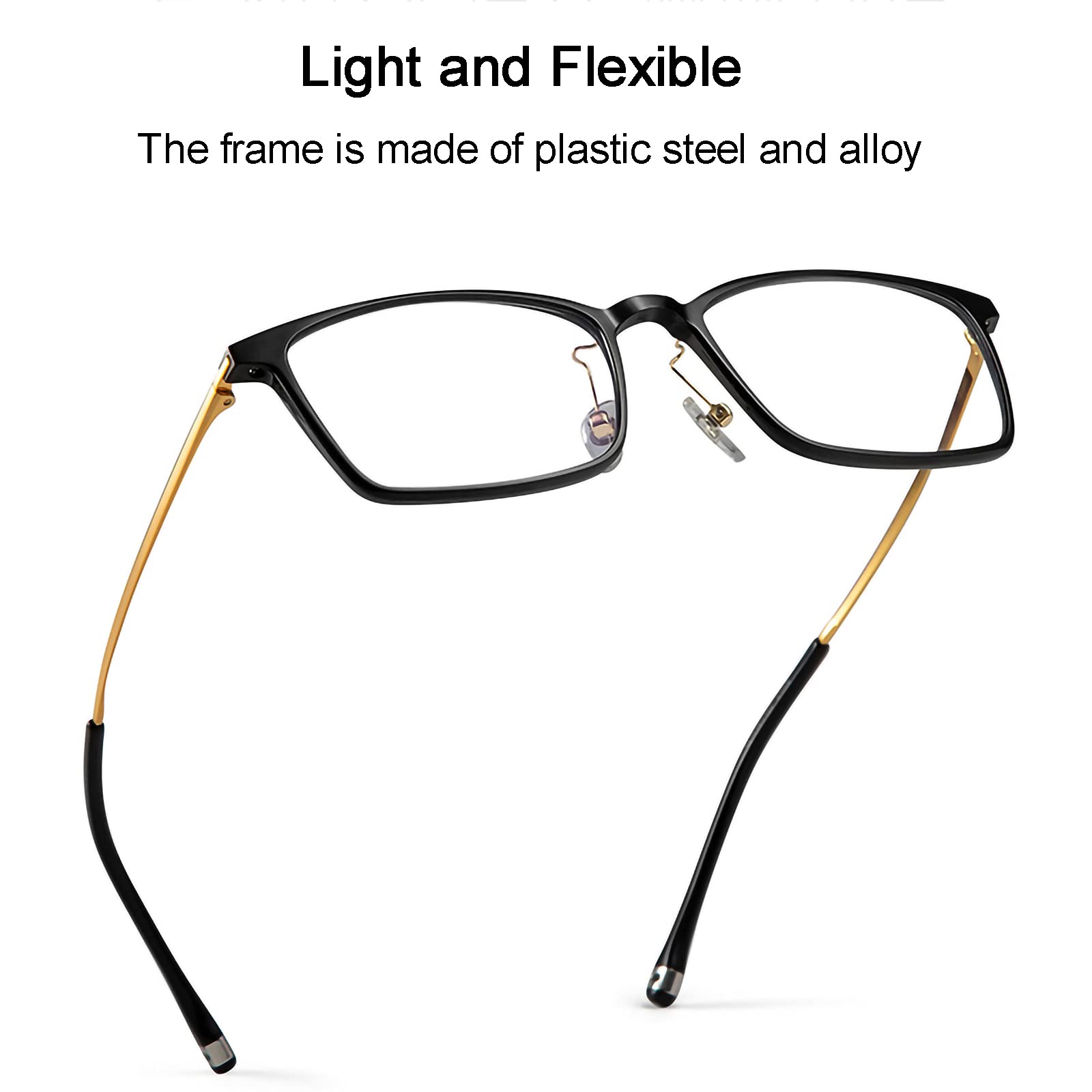 Lesebrille für Männer und Frauen, Blaulichtfilter, Vollrand, rutschfeste Lesebrille aus Metall, leichte, Bequeme Gaming-Brille, Schwarzgold, +1,50 (Schwarzgold 1,5)