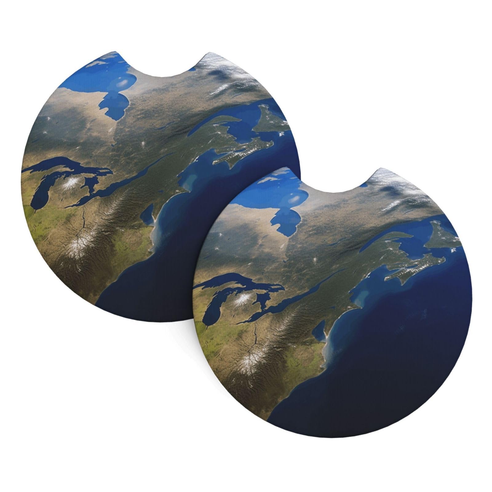 2PCS Car Coaster for Cup Holders Universal Auto Cup Mat View from Space America Cup Coaster Pad 2.7" Waterproof Neoprene Non-Slip Cup Holder Coasters Car Interior Accessories for Women Men