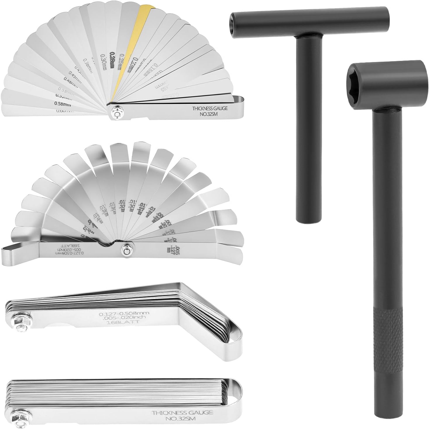 QWORK 4 Pcs Adjusting Valves Tools Set, Motorcycle Engine Screw Spanner, Straight / Offset Feeler Gauges, for Motorcycle Motor Engine
