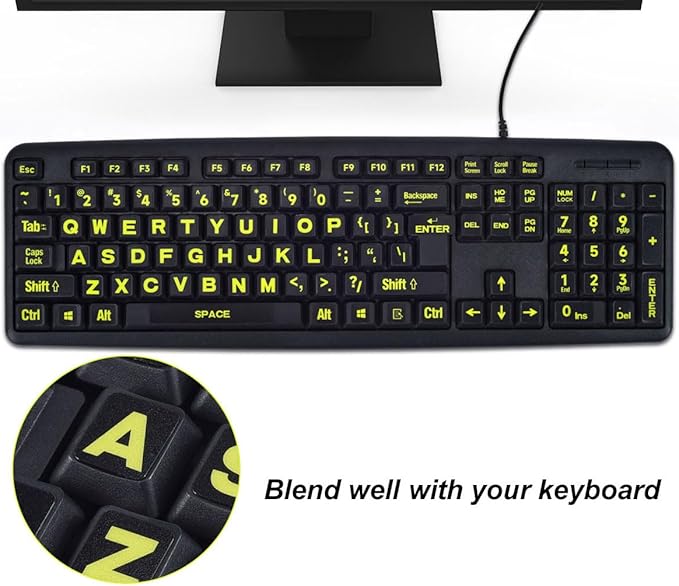 Stickers para teclado universal inglés letras grandes amarillo miniatura 3
