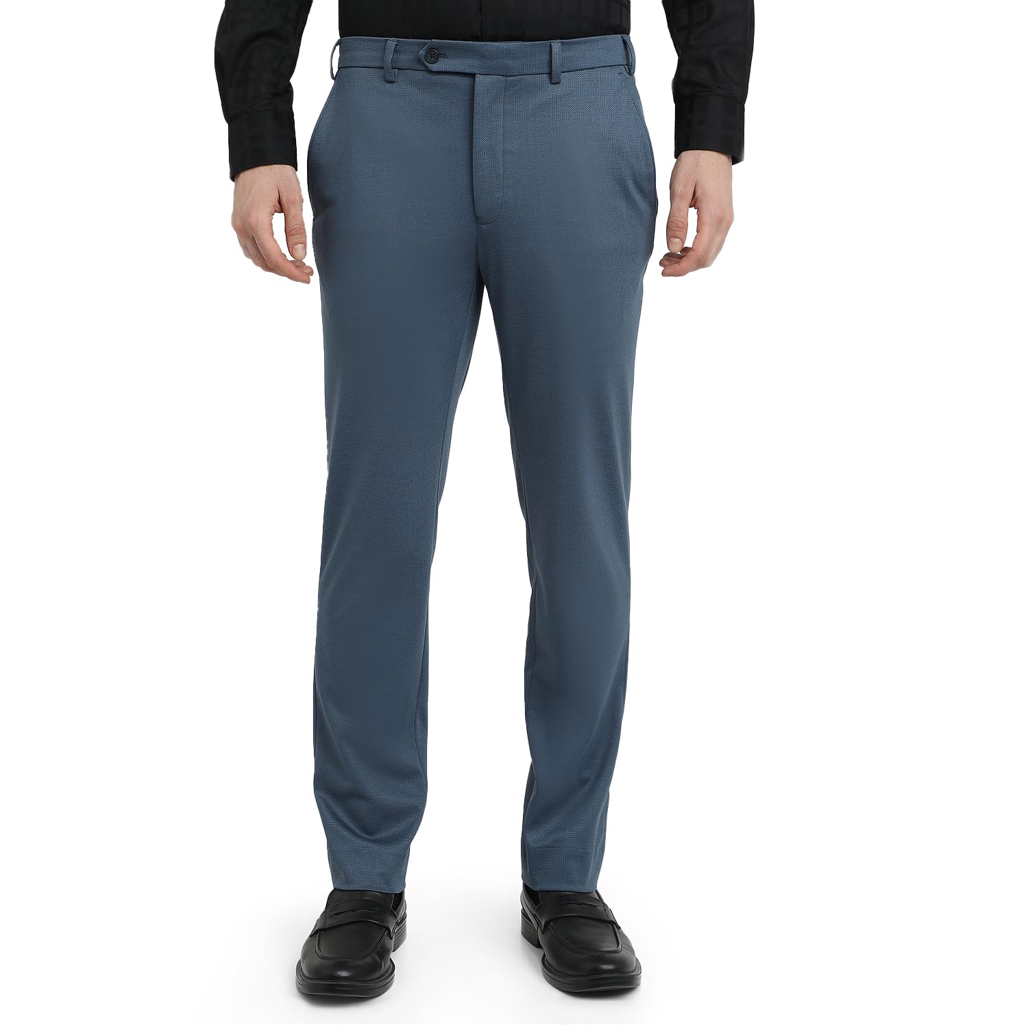 park avenue Men Active Fit Print Pattern Terylene Rayon Spandex Blend Flat Front Formal Trouser Blue-picture-13