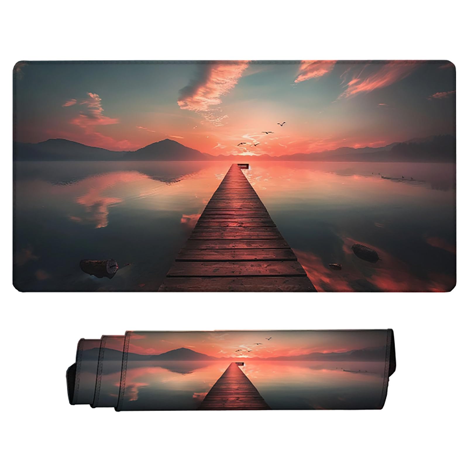 Różowa podkładka pod mysz XXL, podkładka na biurko, 1200 x 600 cm, szyte krawędzie, podkładka pod mysz, gumowa podstawa, ptak, podkładka pod mysz, stabilna przyczepność na gładkich