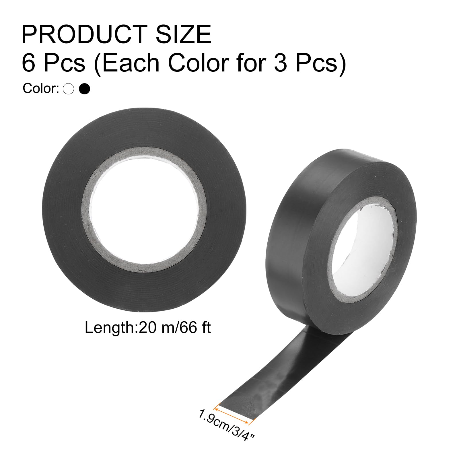 QUARKZMAN Nastro Elettrico, x Ft Impermeabile Forte Adesivo Gomma Adesivo PVC Ritardante Di Fiamma Nastro Isolante, Utilizzo A Non Più Di 600V, Nero/Bianco, 6Pezzi.