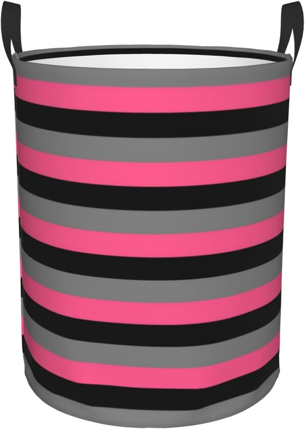 Large Laundry Basket, Black, Charcoal Grey and Hot Pink Stripes Collapsible Laundry Hamper Dirty Clothes Washing Bin for College Dorm Storage Essentials