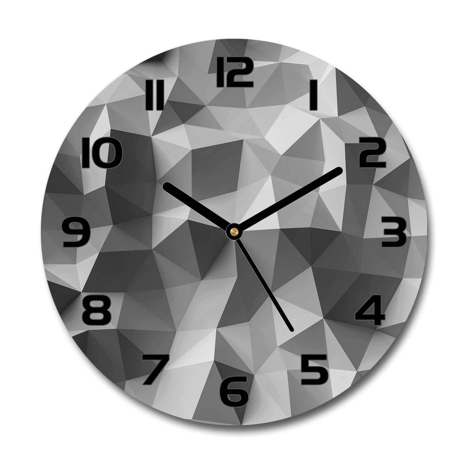 Horloge en verre rond Tulup 30cm avec mécanisme silencieux et motif triangles d'abstraction