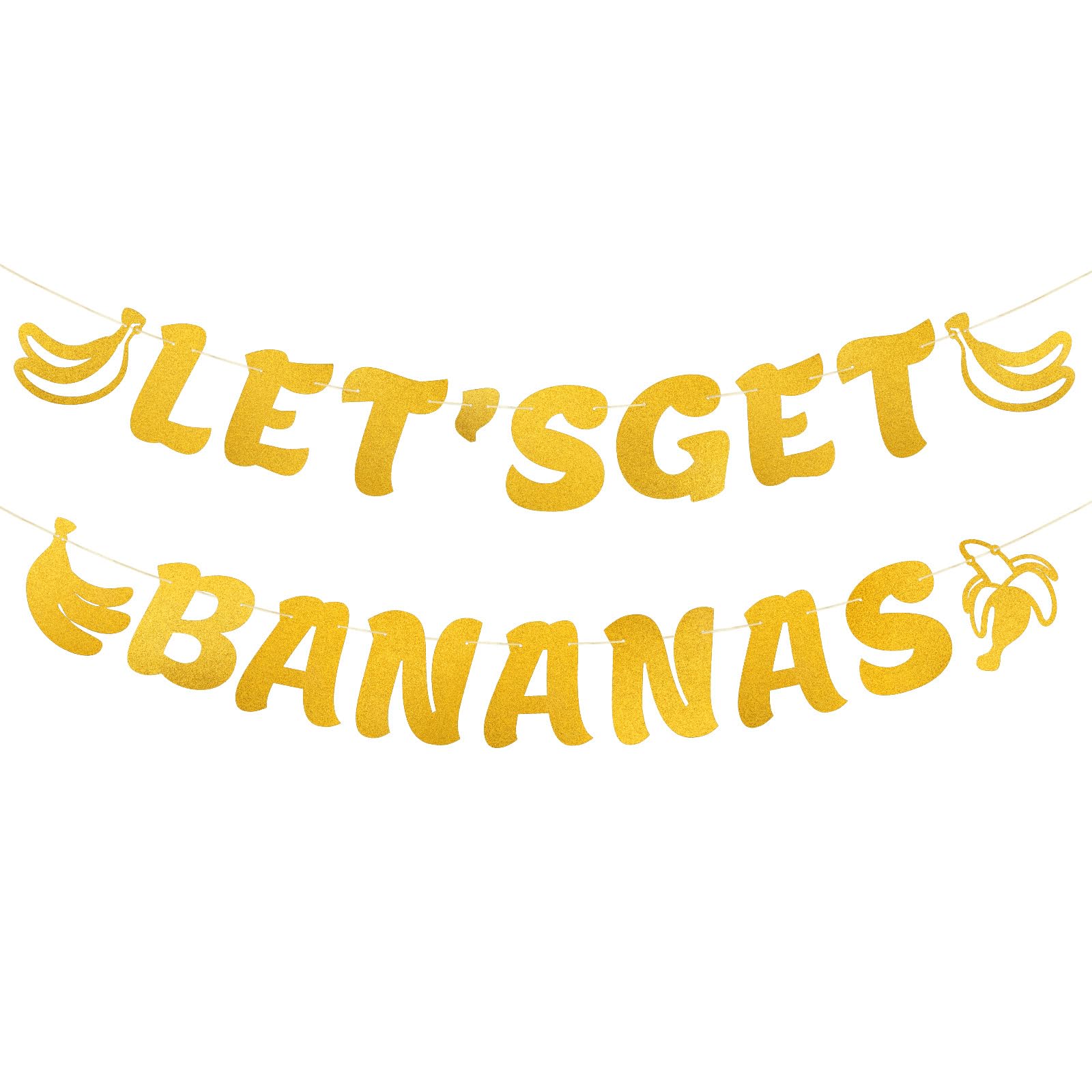 Gold Glitter Let's Get Bananas Banner, Pre-Strung Banana Party Banner Fruit Theme Birthday Garland for Twotti Frutti Baby Shower Summer Party Decorations Balloon Decor