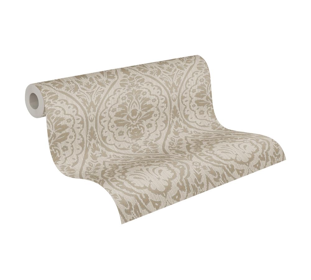 A.S. Création Architects Paper Textiltapete Tessuto 2 Tapete mit Ornamenten barock 10,05 m x 0,53 m beige braun Made in Germany 961956 96195-6