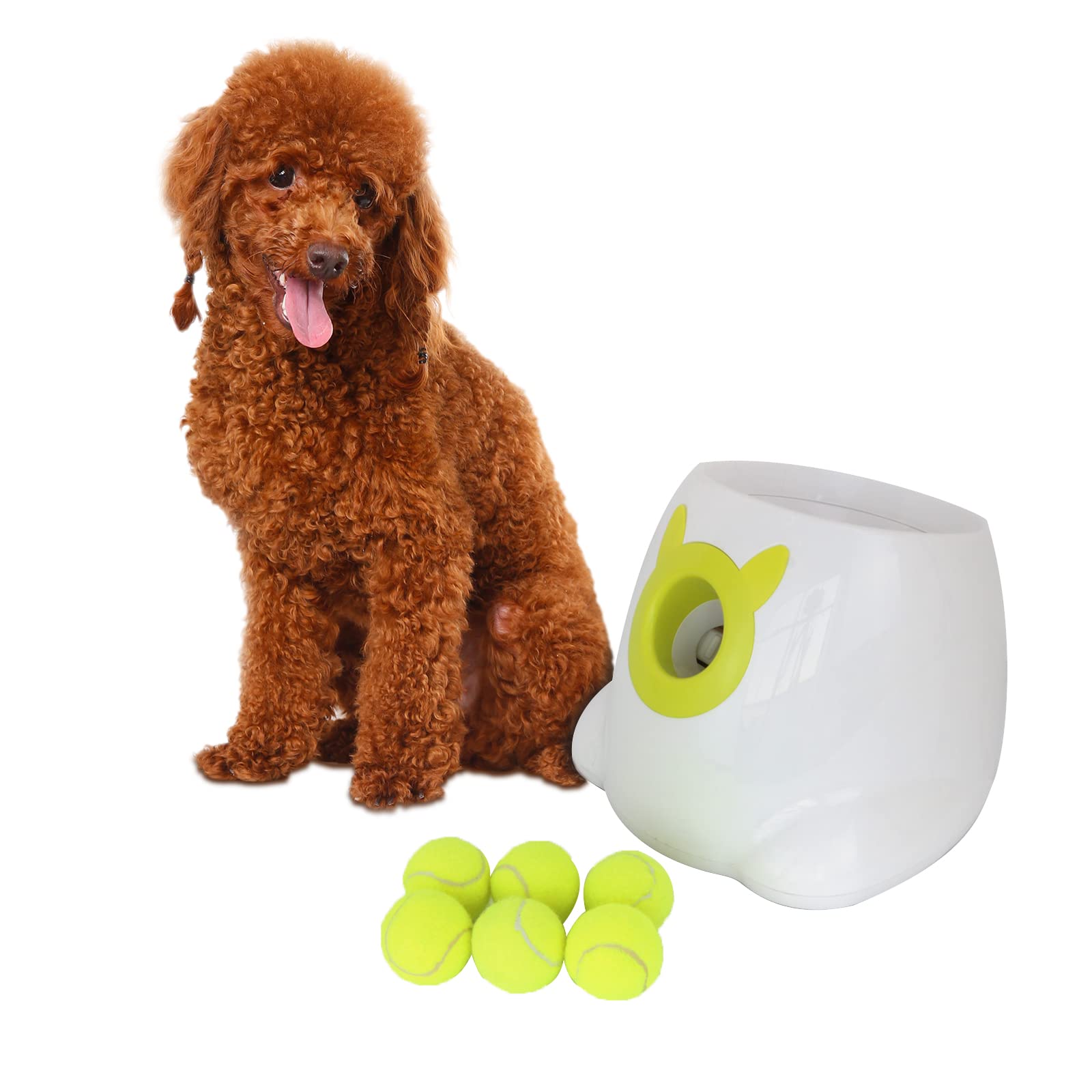 Automatic Dog Ball Launcher Interactive Puppy Pet Ball Indoor Thrower Machine for Small and Medium Size Dogs, 3 Balls Included (2 inch) White