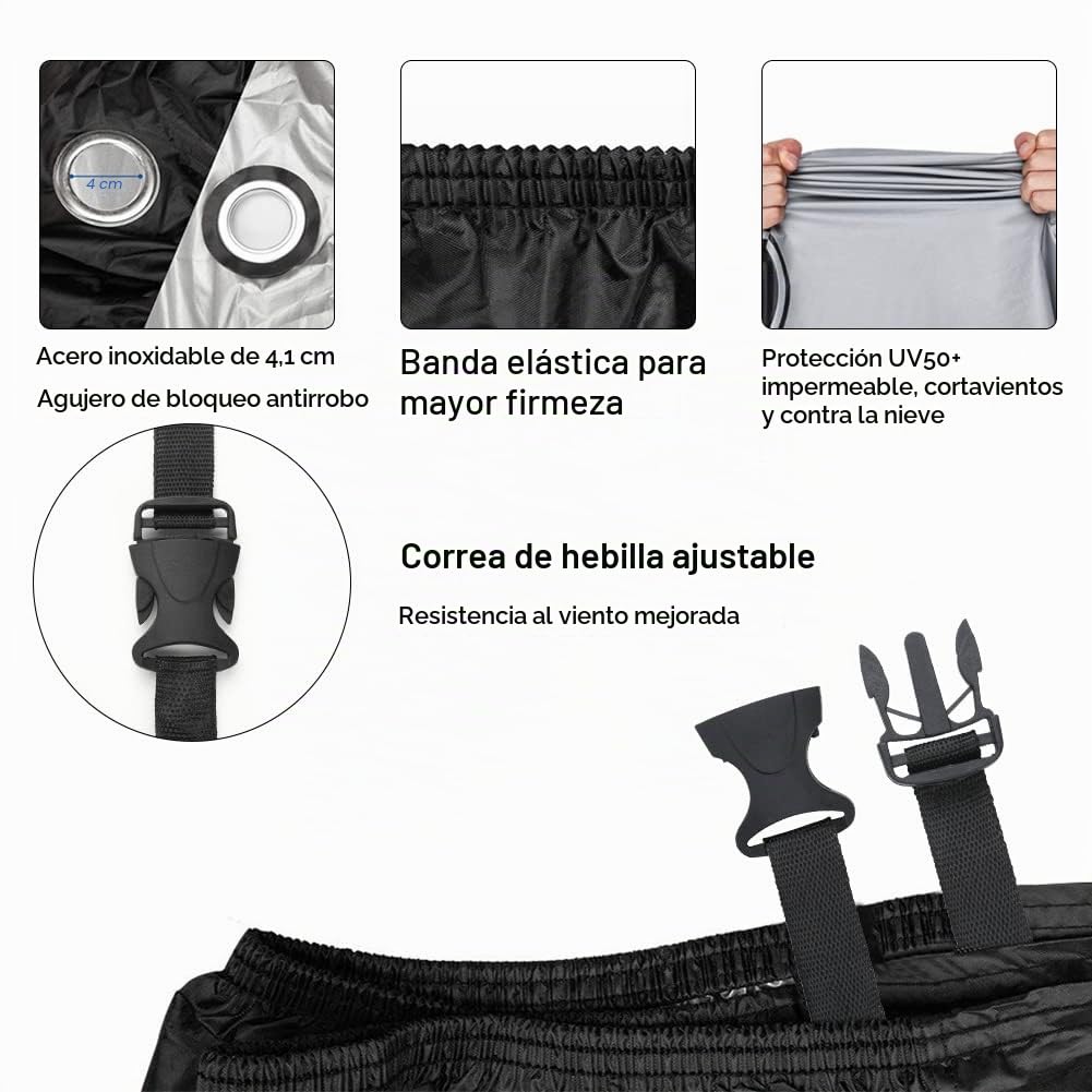 URAQT Funda para Moto, 210T Impermeable Cubierta de Motocicleta, Cubierta de Motocicleta XL Oxford Anti Polvo Protección UV con Orificio para Candado Hebilla a Prueba de Viento 230 x 95 x 125 cm