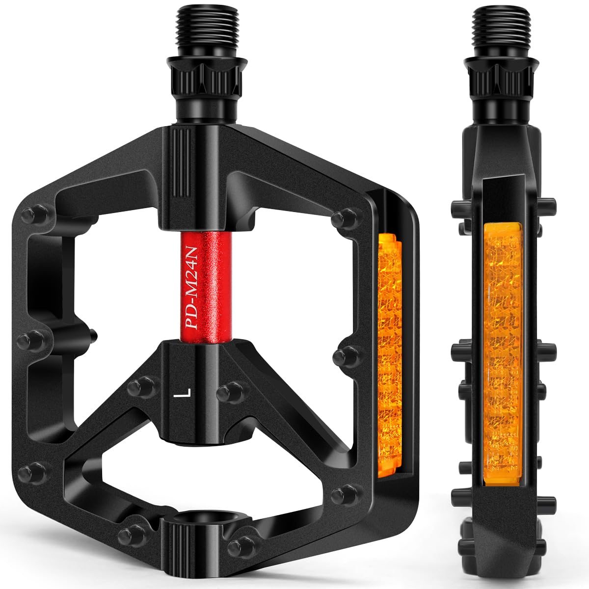 REETEE Bicycle Pedals MTB Pedals with Reflective Strips, 9/16 Inch Universal Aluminium Pedals for Bicycle, Mountain Bike Pedals for BMX, MTB, Racing Bicycles