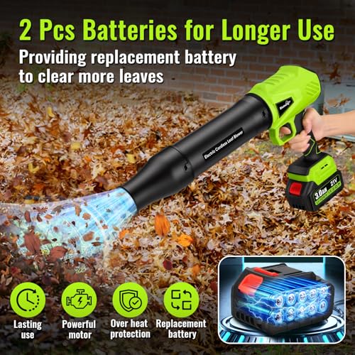Image of Blumway Leaf Blower Cordless with Battery, 21V Handheld Leaf Blower with 3 Extended Nozzles, Electric Leaf Blowers with 2 Pcs 3.0Ah Batteries, Portable Leaf Blowers for Lawn Care, Leaves,Dust, Car