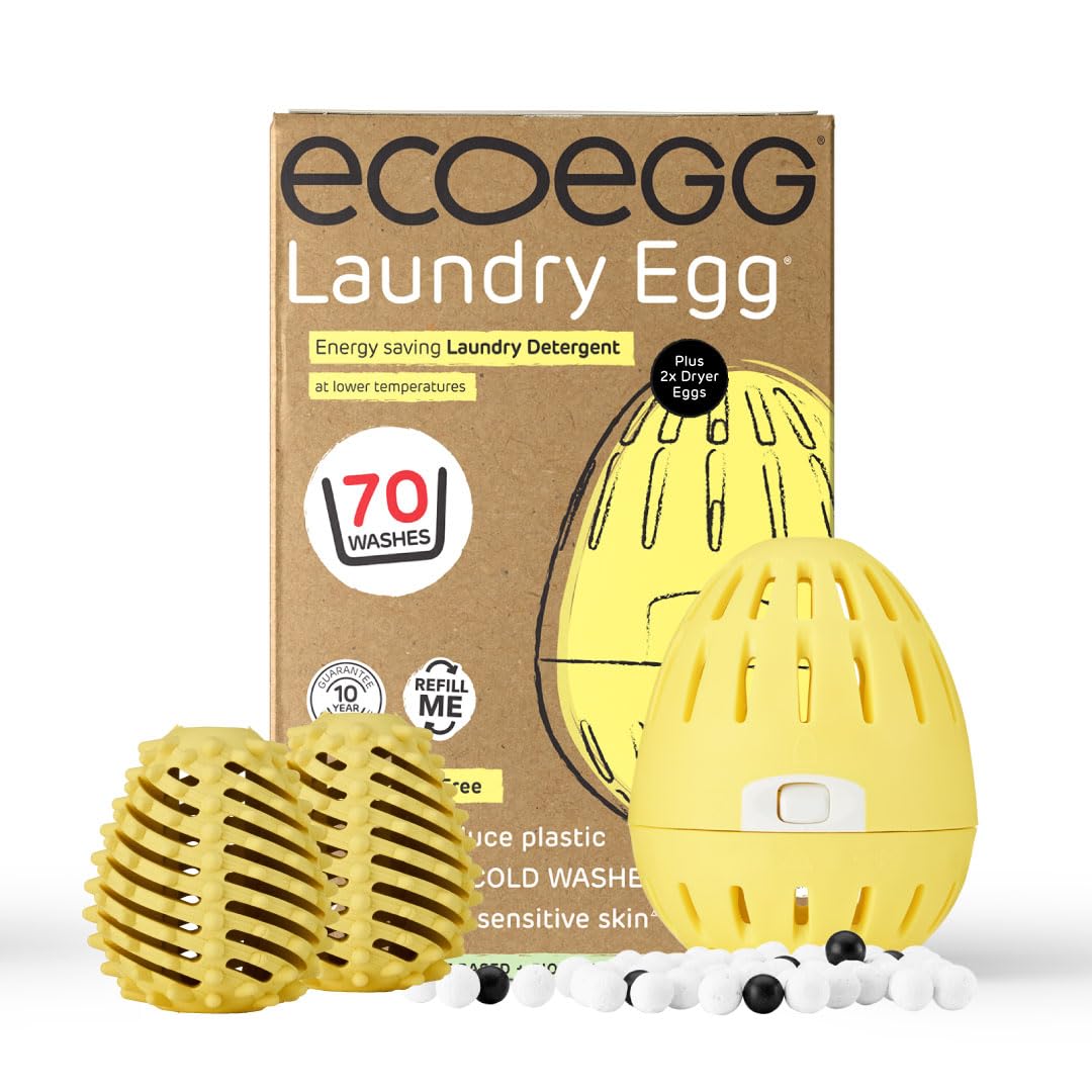 Ecoegg Fragrance Free Refillable Laundry Egg & Dryer Balls. Eco Detergent Replacement. Non Bio, no enzymes, phosphates. 70 Washes. Dryer Balls Reduces Drying Time. No Fragrance